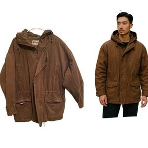 Eddie Bauer Brown Thick Heavy Down Filled Zip Parka Jacket Coat Zip Hood Men's L